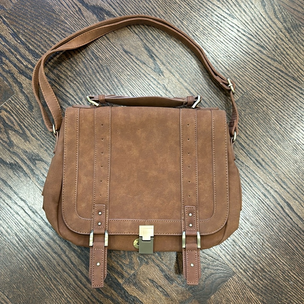 JustFab Messenger Faux Suede Bag